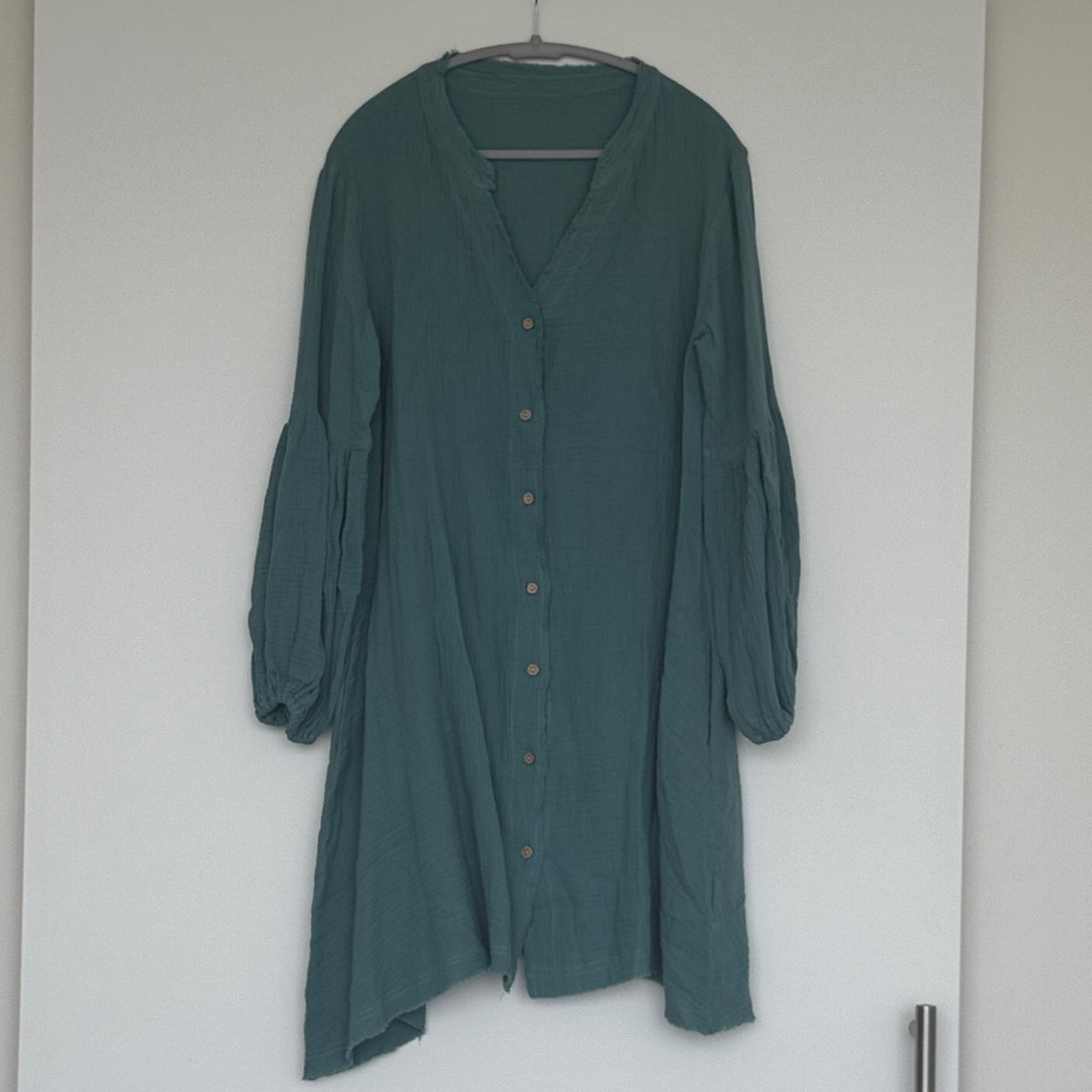 Teal Button-Down Tunic Dress